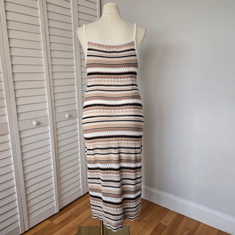 No Boundaries Cream Pointelle Crochet Midi Dress XL Boho Beach Cottage Feminine - Picture 4 of 8
